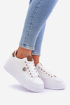 Eco Leather Sneakers On Platform With Golden Detail White-Brown Zingie