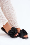 Women's Slippers With Fabric Flowers Black Elachase