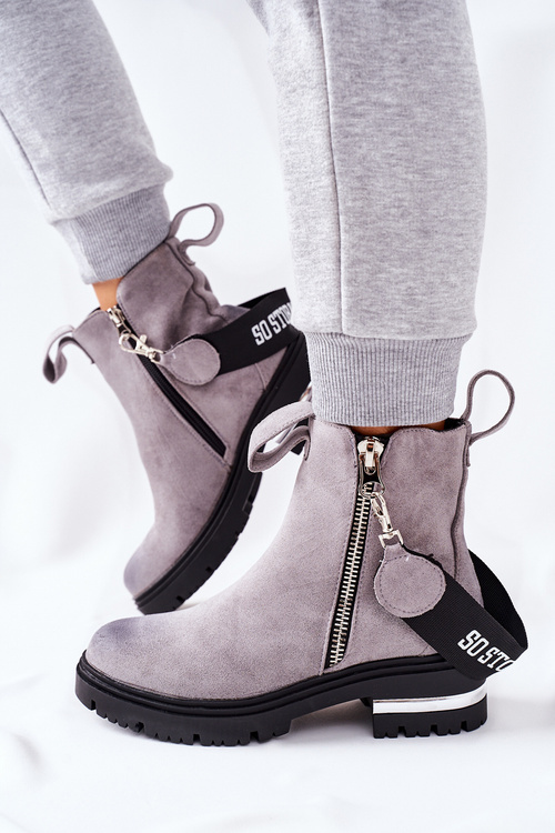 Ocieplane Botki Z Suwakiem Szare Cortona