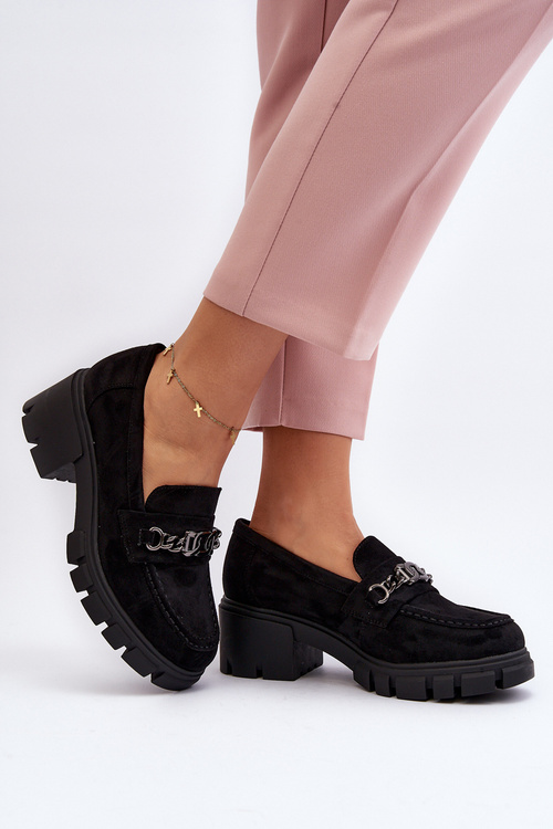 Mokasyny Masywny Obcas Czarne Eriella 39916