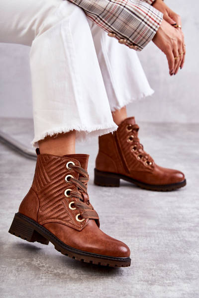 Leather Quilted Boots With Warming Brown Torino