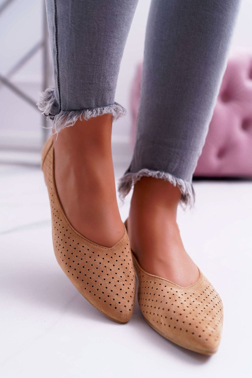 Lu Boo Women's Ballerinas Openwork Camel Dessert