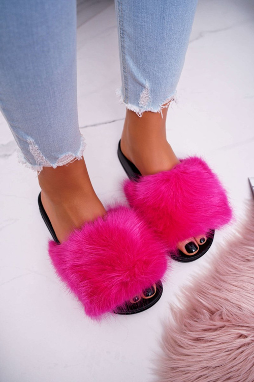 Women's Faux Fur Flip Flops Fuchsia NiceFur