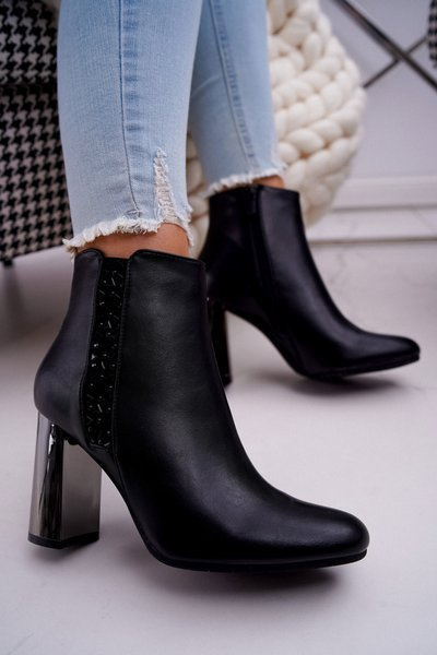 Women's Silver Stiletto Boots Black Peve