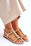 Women's Suede Sandals With Stones Beige Calabrio