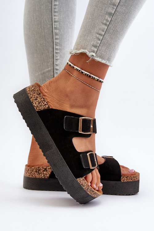 Women's Platform Sandals with Buckles Black