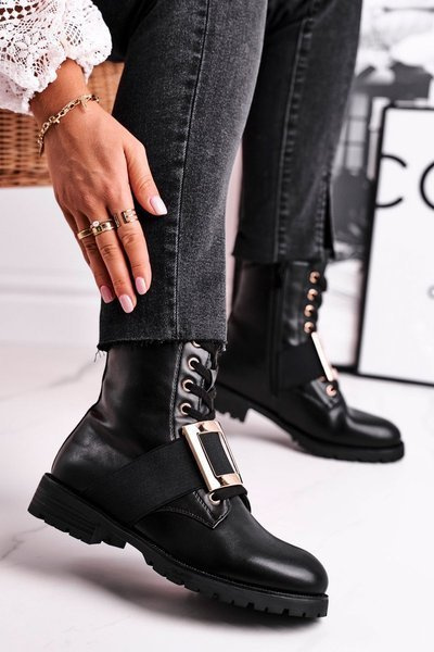 Women's Boots With Golden Buckle Black Happy Su