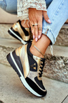 Women's Wedge Sneakers Black Gold Isla