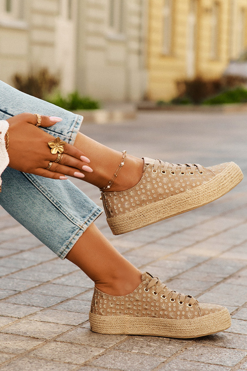 Patterned Women's Platform Sneakers With Weaving Lee Cooper LCW-25-08-3646L Khaki