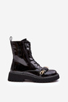Botki Workery Lakierowane Damskie Ozdoba S.Barski MR870-67 Czarne 