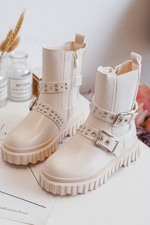 Girls' Zip-Up Ankle Boots Beige Adeneia