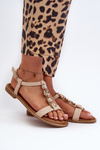 Flat Women's Sandals With Beige Decorations Muridia