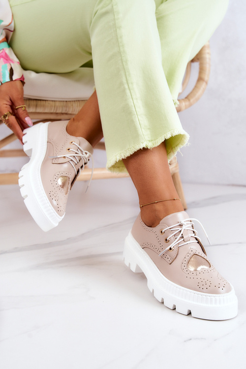 Półbuty Skórzane Ozdobne Serce Beżowe Curtis