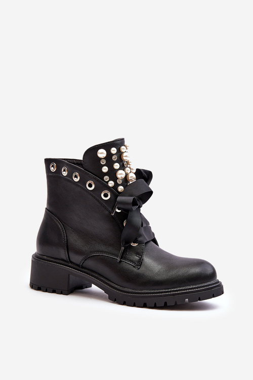 Decorated Women's Boots with Zipper Black Elonte