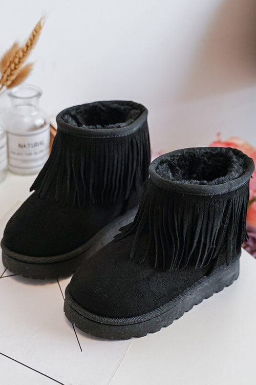 Children's Fur-Lined Snow Boots with Decorative Fringes Black Nimia