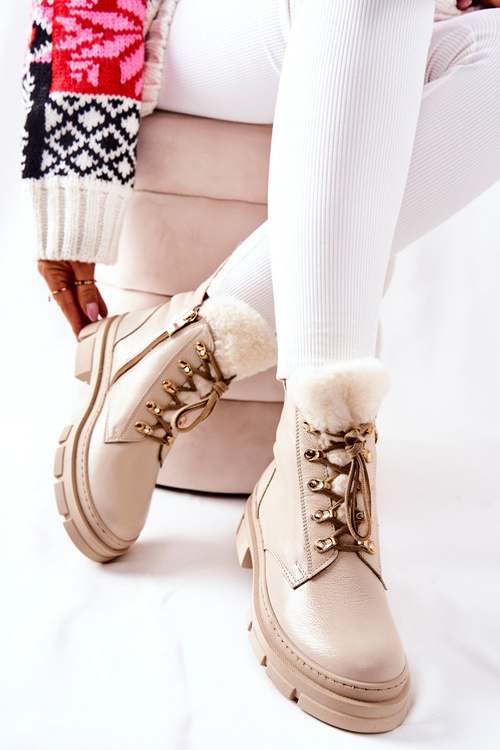 Leather Insulated Boots Beige Molissa