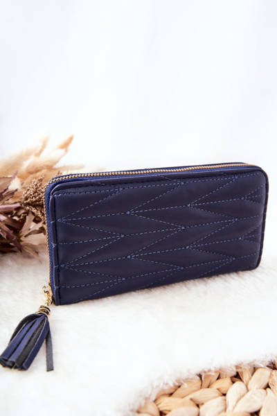 Large Quilted Zip Wallet with Strap Navy