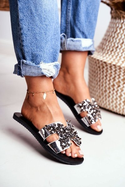 Women's Silver Zirconia Flip Flops Swallow