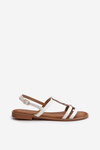 Flat Women's Sandals with White and Gold Decorations Raiva
