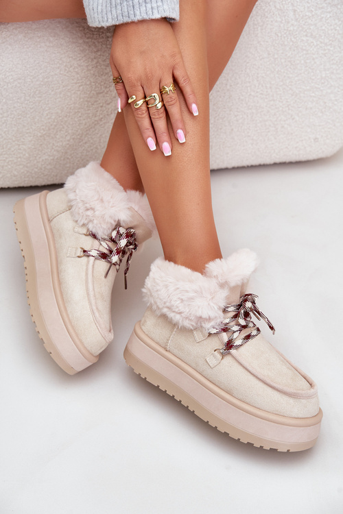 Low women's snow boots on a platform with fur light beige Neathren