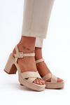 Women's Sandals in Faux Suede with Block Heel and Platform in Light Beige Sakane