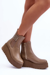 Women's Leather Boots On Massive Platform Dark Beige Savira