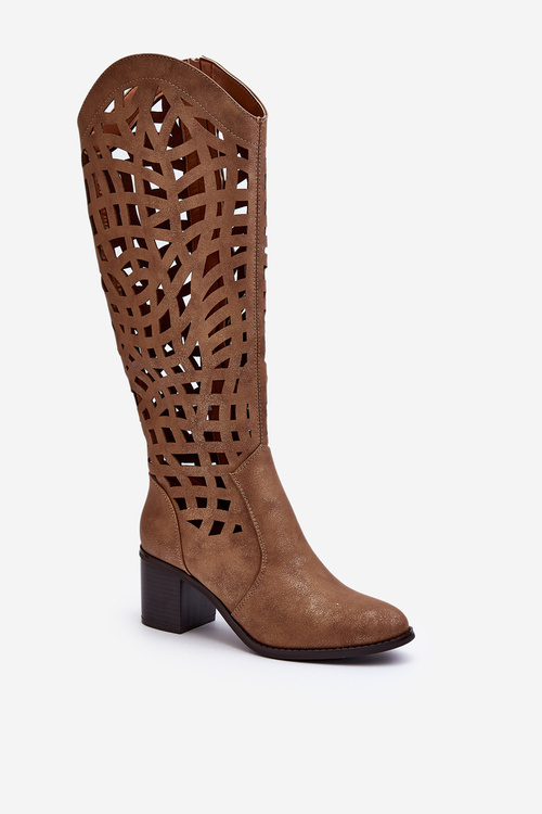 Kozaki Damskie Ażurowe Brązowe Pinkema RMR2337-6
