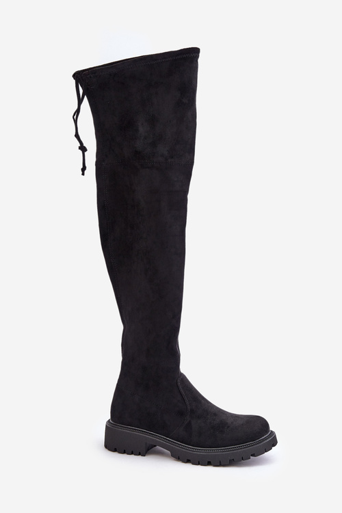 Knee High Boots With Flat Heel Made Of Eco Suede Black Arkelia