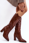 Lined Women's Over-the-Knee Boots with Block Heel Brown Genzani