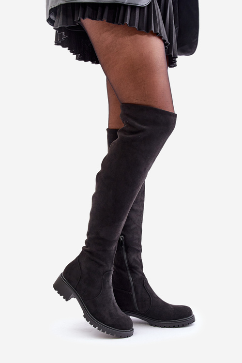 Knee High Boots With Flat Heel Black Filora