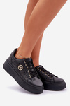 Perforated Sneakers With Gold Detail Black Cassildi