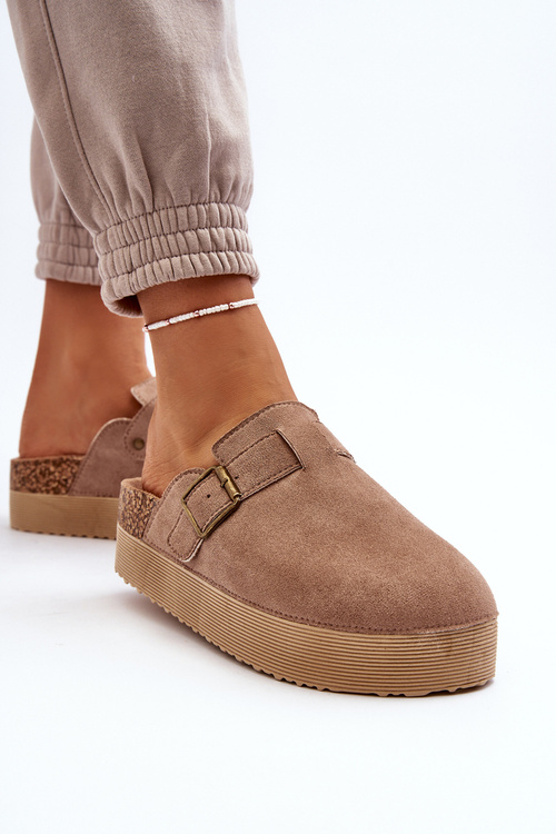 Suede Sandals On Cork Platform Beige Vellma