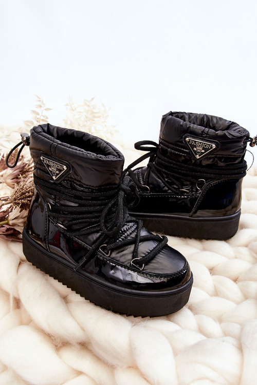 Warm Lace Up Snow Boots Black Colina