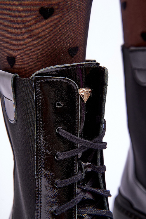 Leather Women's Lace-up Ankle Boots Black Nicole 2836