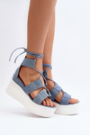 Women's Denim Sandals with Laces Blue Helavi