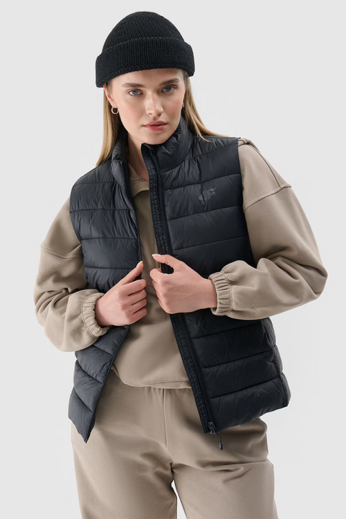 Womens Padded Gilet With Collar 4F Black 4FWAW24TVJAF139-20S