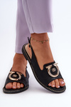 Elegant Women's Sandals with Gold Decoration on Flat Heel Black S.Barski KV27-053