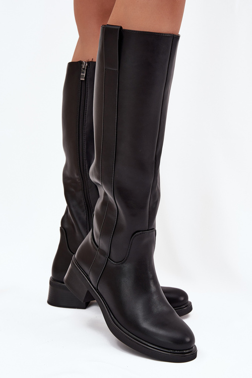 Women's Officer Boots On Low Heel Insulated Black Averna