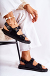 Women's Leather Sandals With Decoration Black Halis