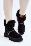 Suede Women's Boots With Decorative Chain Black Respecto