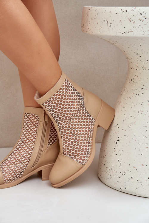 Ladies Mesh Ankle Boots With Heel Beige Lithyia