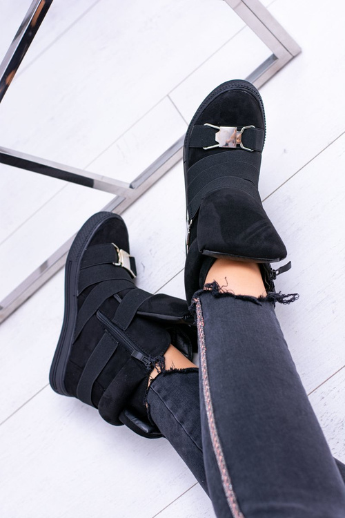 Zamszowe Sneakersy Na Koturnie Lu Boo Czarne