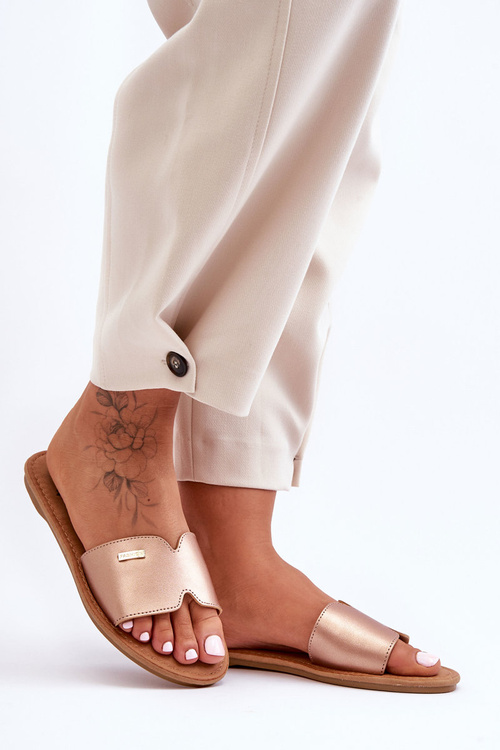 Klapki Damskie Wygodne Płaski Obcas Różowe Złoto Coraline H3116