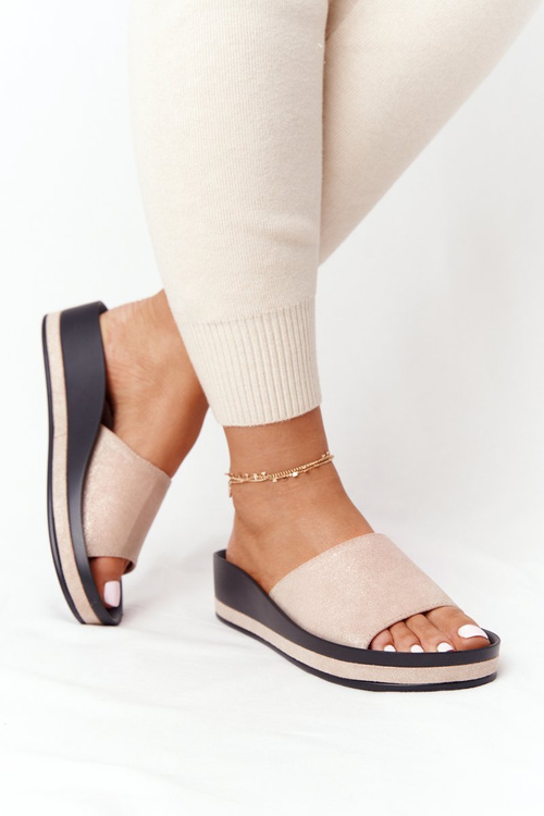 Wedge Slippers Vinceza 21-17113 Beige-Gold