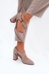 Leather Heels With Buckle Vinceza 91133 Grey