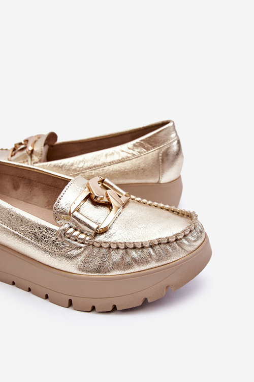Zazoo 10141 Leather Platform Moccasins with Gold Decoration