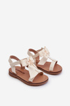 Dziecięce Sandałki Na Rzep Lakierowane Z Kokardką Jasnobeżowe Joratia