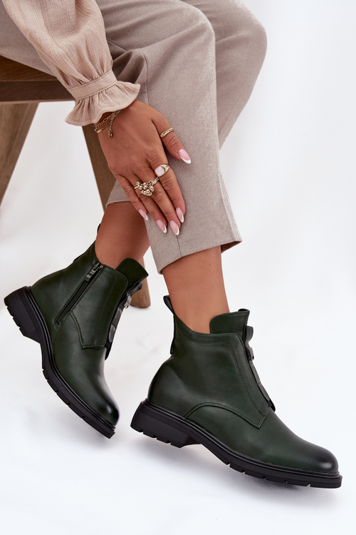 Insulated Women's Boots with Zipper with Decorative Detail Dark Green Roselle