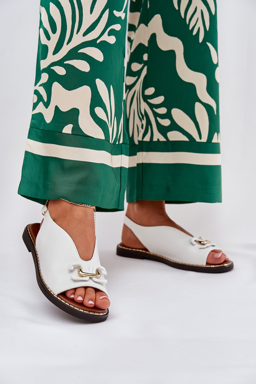 Flat Sandals With Decoration Eco Leather White Tillireta