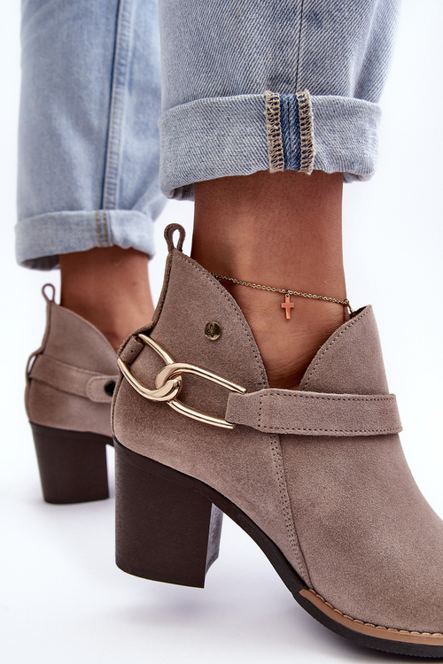 Women's Suede Boots on Heel Maciejka 06247-04 Beige